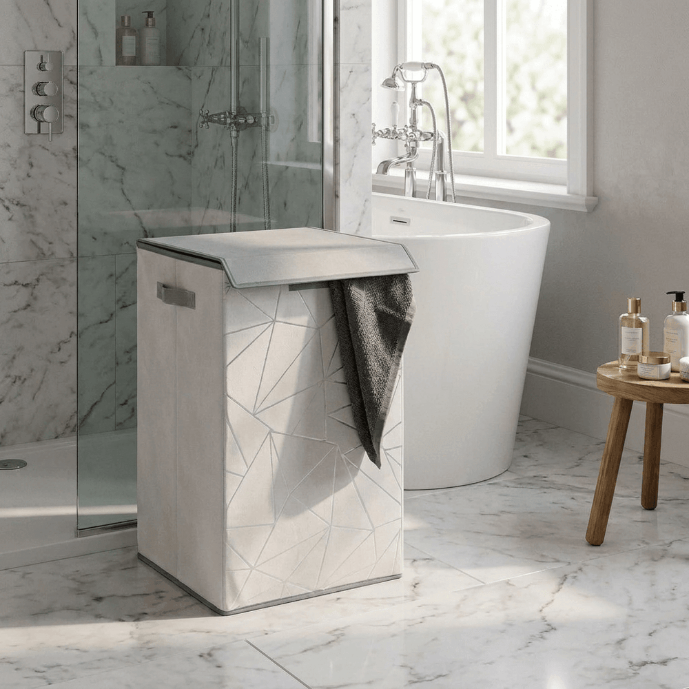 Wenko Sam Grey Rectangular Laundry Basket – Velour-Touch Hamper with Lid Intro