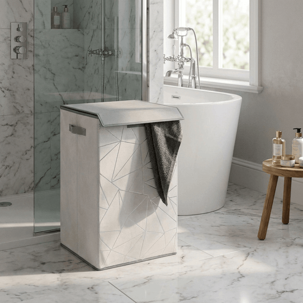 Wenko Sam Grey Rectangular Laundry Basket – Velour-Touch Hamper with Lid Intro