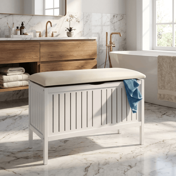 Wenko Oslo Storage White Chest with Padded Seat
