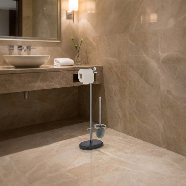 Wenko Puro Freestanding Toilet Set – 2-in-1 Paper Holder & Brush Stand