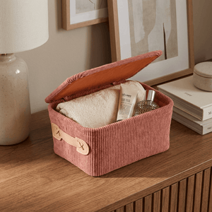 Wenko Anela bathroom basket with lid, old pink