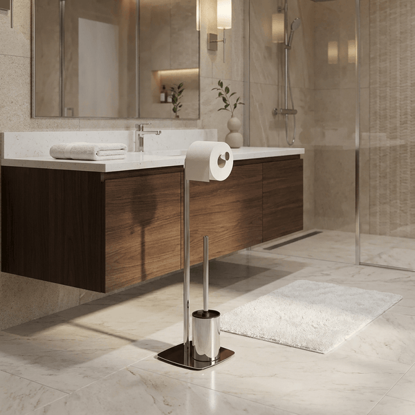 Wenko Freestanding Toilet Iria Set – Chrome Paper Holder & Silicone Brush