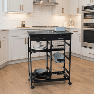 Wenko Bon Appetit Kitchen Trolley – 5-Tier Rolling Cart with Glass Cutting Board