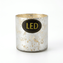 Flameless LED Real Wax Pillar Candle in Decorative Modern Rustic Glass Holder Rustic Gold / Silver