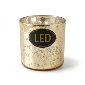 Flameless LED Real Wax Pillar Candle in Decorative Modern Rustic Glass Holder Rustic Gold / Silver