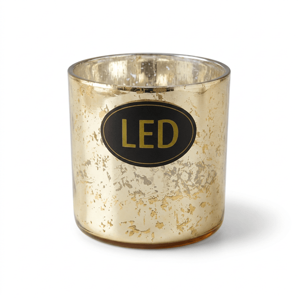 Flameless LED Real Wax Pillar Candle in Decorative Modern Rustic Glass Holder Rustic Gold / Silver