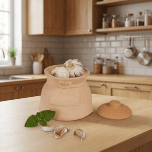 Terracotta Garlic Storage Pot with Lid