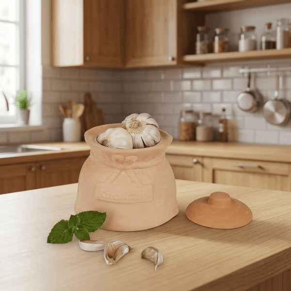 Terracotta Garlic Storage Pot with Lid