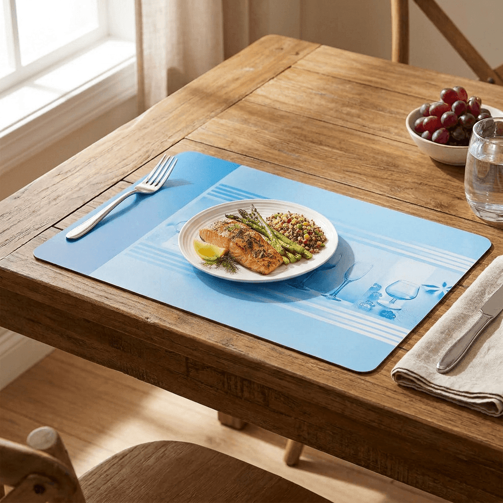 Blue Rectangular Placemat with Modern Glass Print