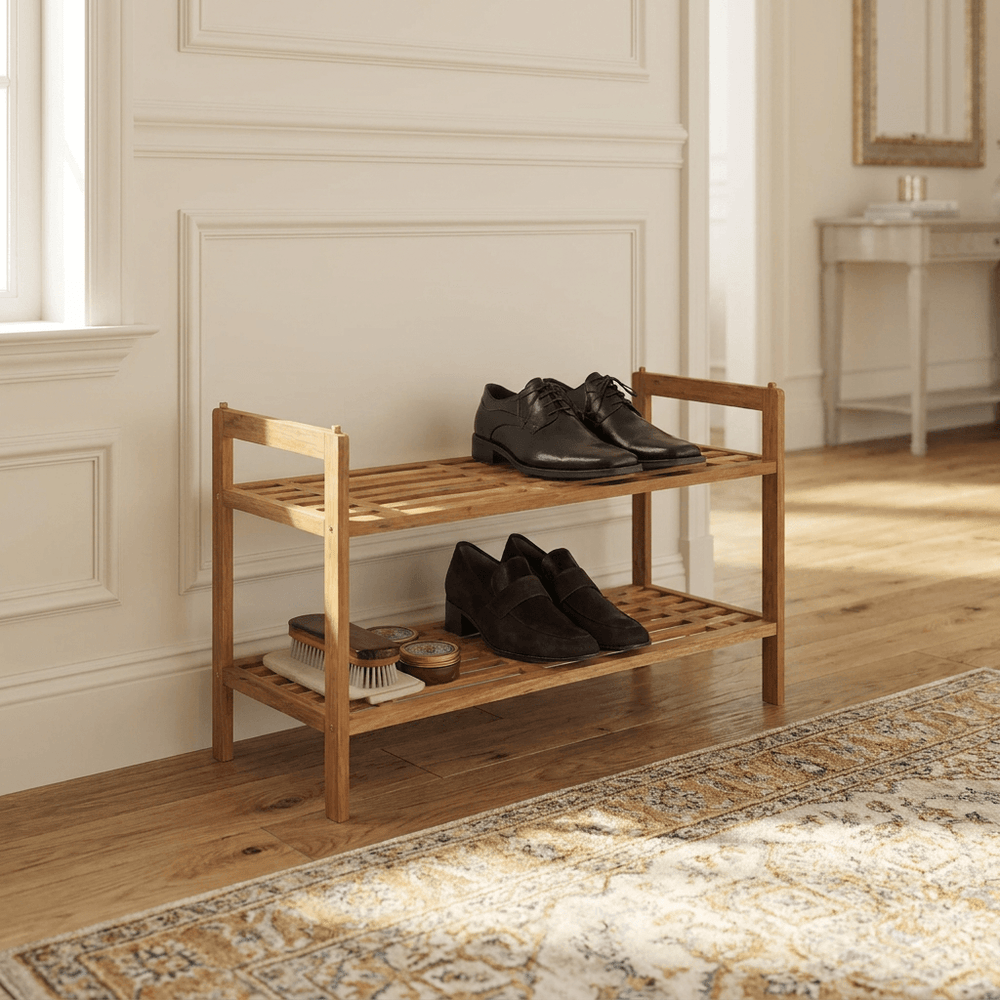Wenko Shelving system Norway with 2 shelves solid walnut wood