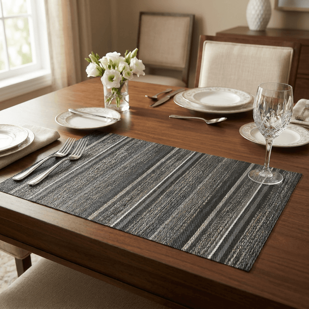 Black and Gray Striped Woven Placemat