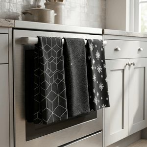 Set of 3 Black Decorative Tea Towels