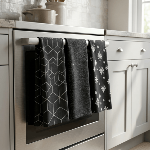 Set of 3 Black Decorative Tea Towels
