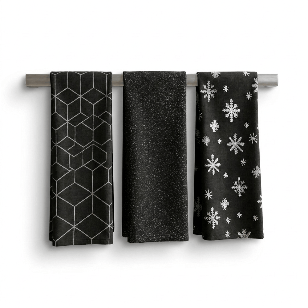 Set of 3 Black Decorative Tea Towels