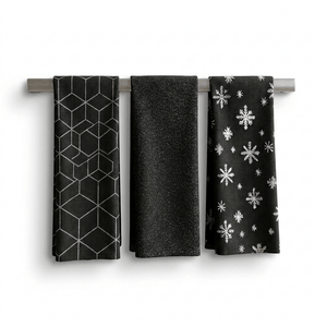 Set of 3 Black Decorative Tea Towels
