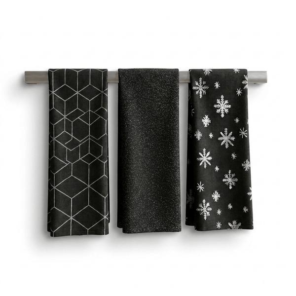 Set of 3 Black Decorative Tea Towels
