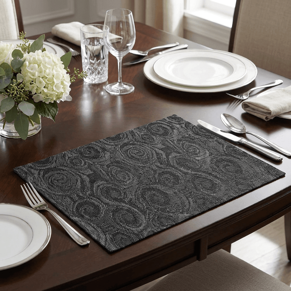 Black Floral Woven Placemat