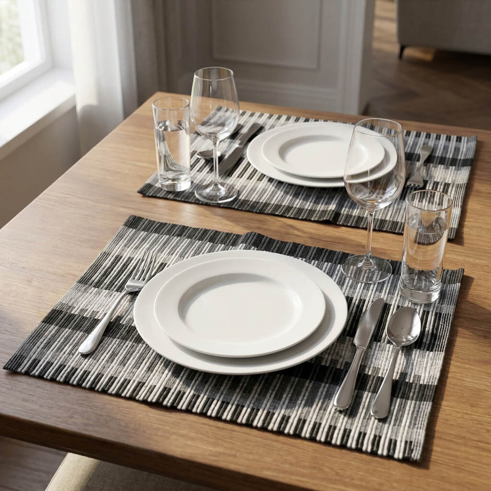 Placement Grey, White Black Striped Design Set of 2 Table