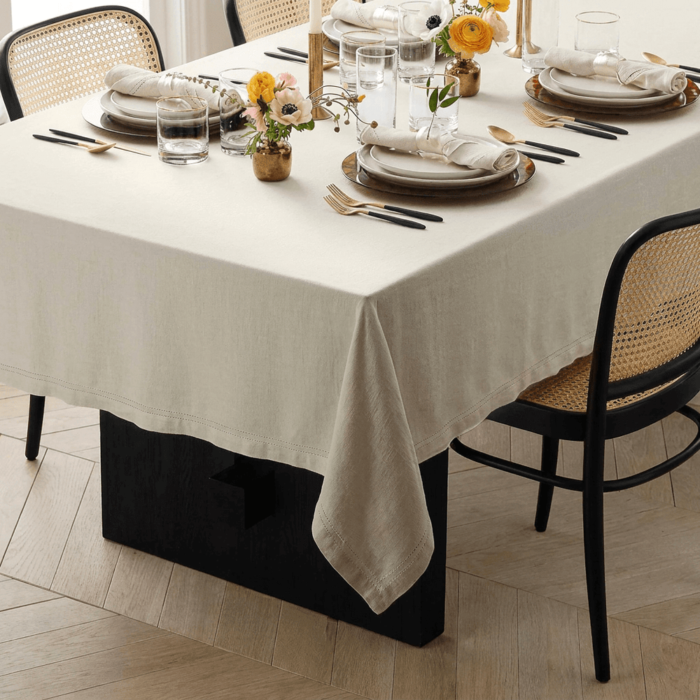 Elite Hemstitch White Tablecloth Dining Table Linen