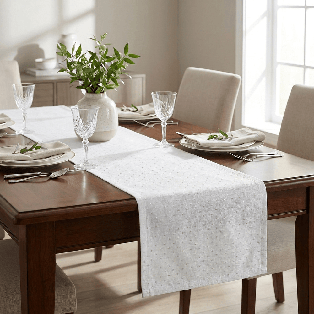 White&Silver Dots Decorative Table Runner