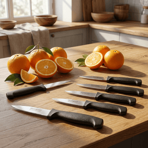 Amefa Set of 6 Serrated Paring Knives with Ergonomic Black Handles