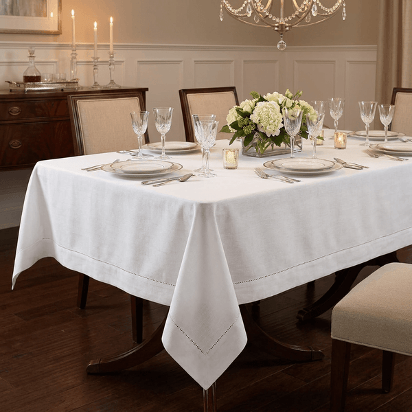 Weston Hemstitch White Cotton Tablecloth 152 x 300 cm