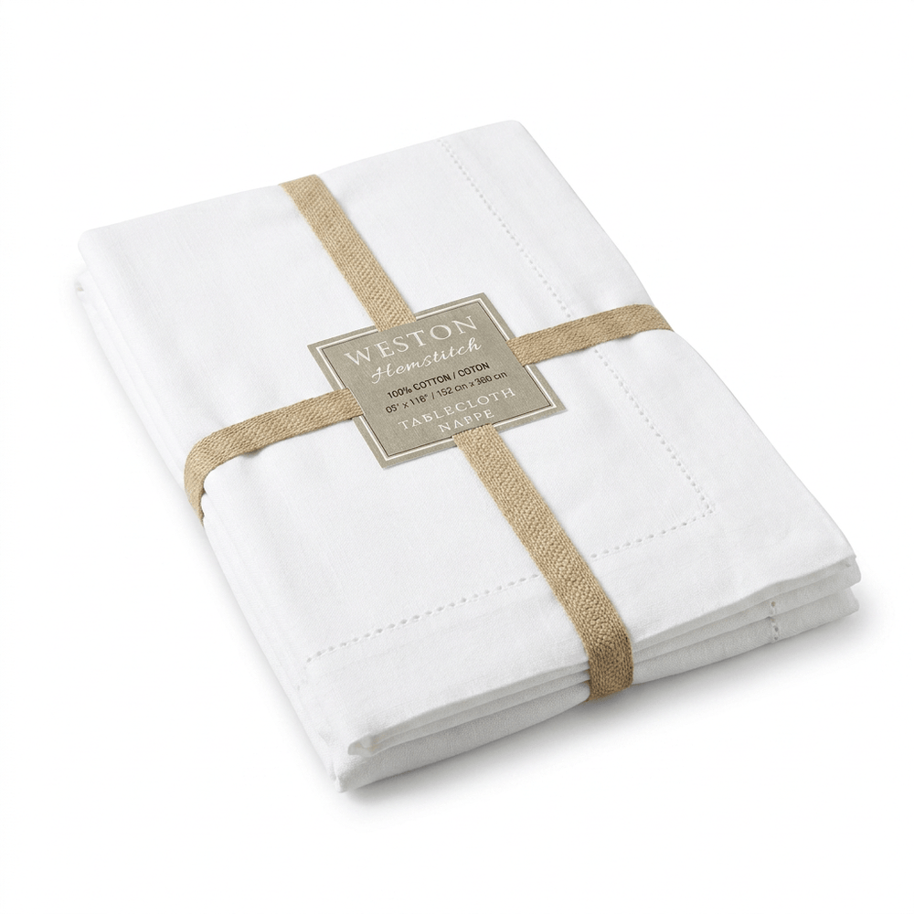 Weston Hemstitch White Cotton Tablecloth 152 x 300 cm