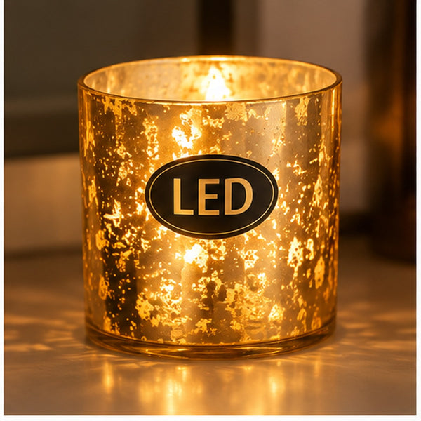 gold LED glass lantern displayed in a festive Christmas setting