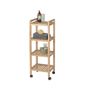 Wenko Norway Wooden Bathroom & Kitchen Trolley – 4-Tier Walnut Wood Storage Rack