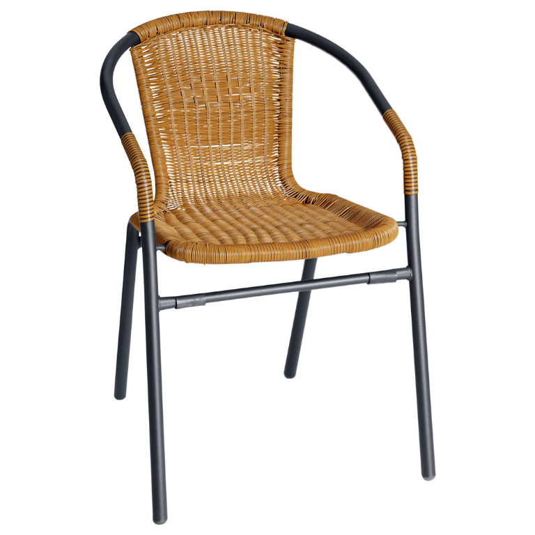 Vega Amigo Outdoor Bistro Chair – Stackable Rattan-Look Armchair with Steel Frame