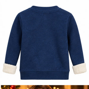 Kids Fleece-Lined Christmas Reindeer Sweatshirt – Navy