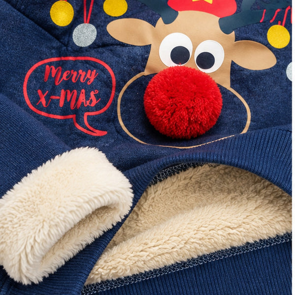Kids Fleece-Lined Christmas Reindeer Sweatshirt – Navy