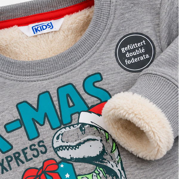 KIDS Christmas Express Fleece-Lined Dinosaur Christmas Sweatshirt – Grey