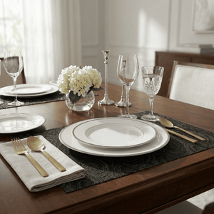 Black Floral Woven Placemat
