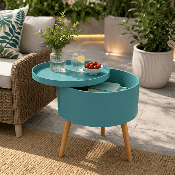JEFF Round Storage Side Table with Removable Tray Top