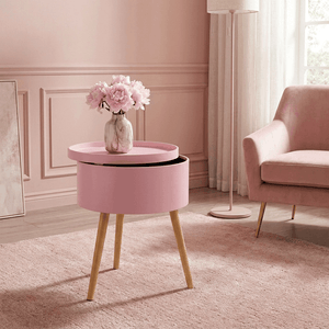 JEFF Round Storage Side Table with Removable Tray Top