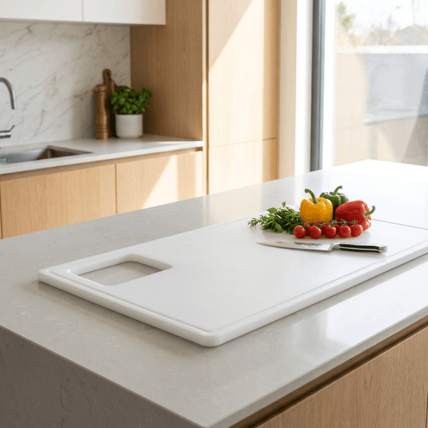 StrongHold White Cutting Board with Square Handle Cutout