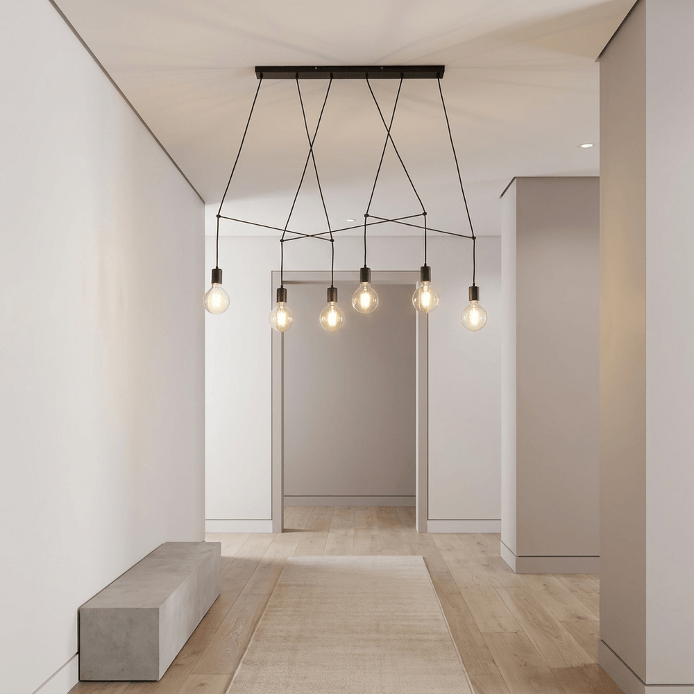 Nino Germany Lucia Black Aluminum 6-Light Industrial Pendant Lamp
