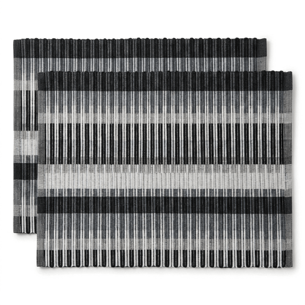 Placement Grey, White Black Striped Design Set of 2 Table