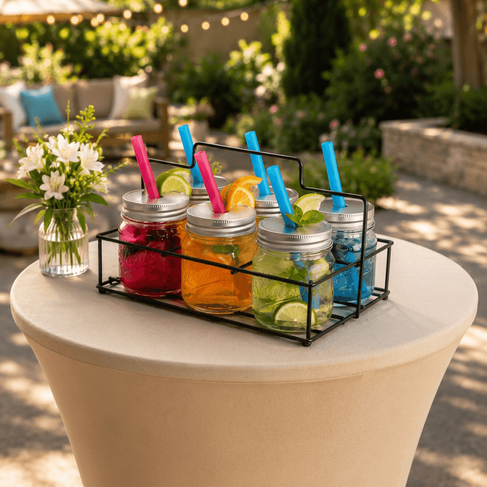 Migros 6-Piece Shot Glass Set with Metal Holder & Straws