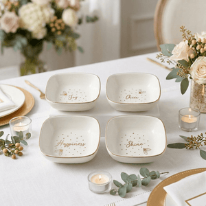 Migros Set of 4 White Ceramic Dip Bowls with Gold Rim