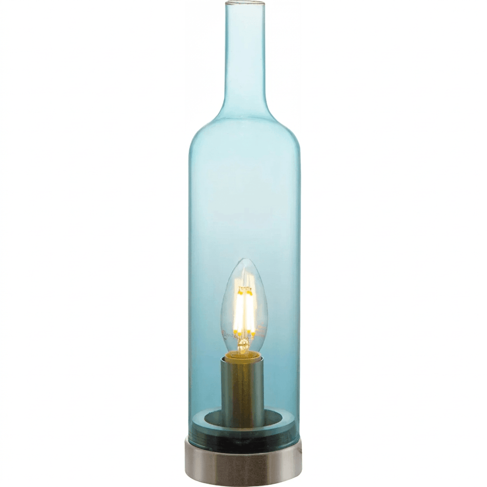 Nino Germany Bottle Table Lamp – 33.5cm Decorative Glass Light in Vibrant Blue