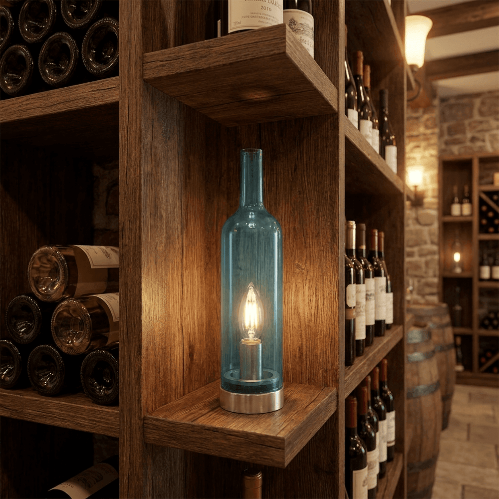 Nino Germany Bottle Table Lamp – 33.5cm Decorative Glass Light in Vibrant Blue