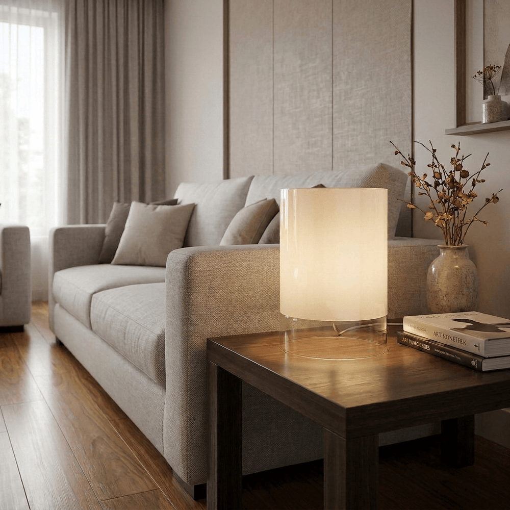 Modern White Glass Cylindrical Table Lamp