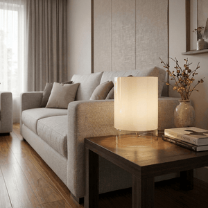 Modern White Glass Cylindrical Table Lamp