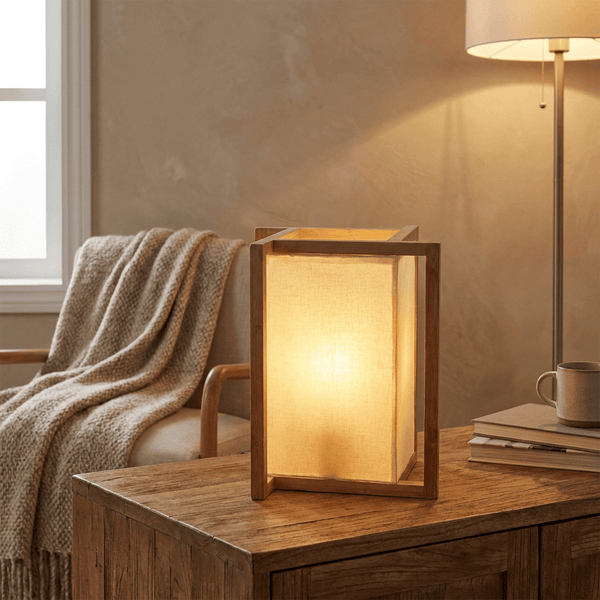 Minimalist Wooden Table Lamp with Fabric Shade
