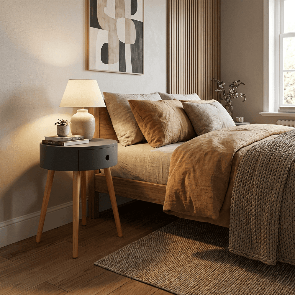 JERRY Round Side Table with Drawer
