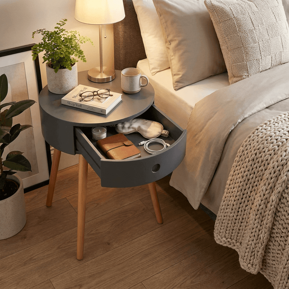 JERRY Round Side Table with Drawer