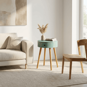 JERRY Round Side Table with Drawer