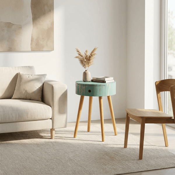 JERRY Round Side Table with Drawer